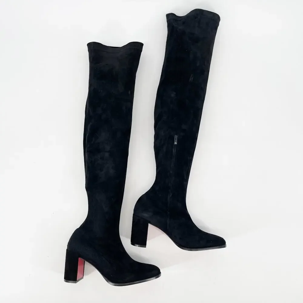 Christian Louboutin Stretchadoxa Black Over the Knee Block Heel Boots EU 37